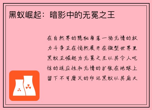 黑蚁崛起：暗影中的无冕之王